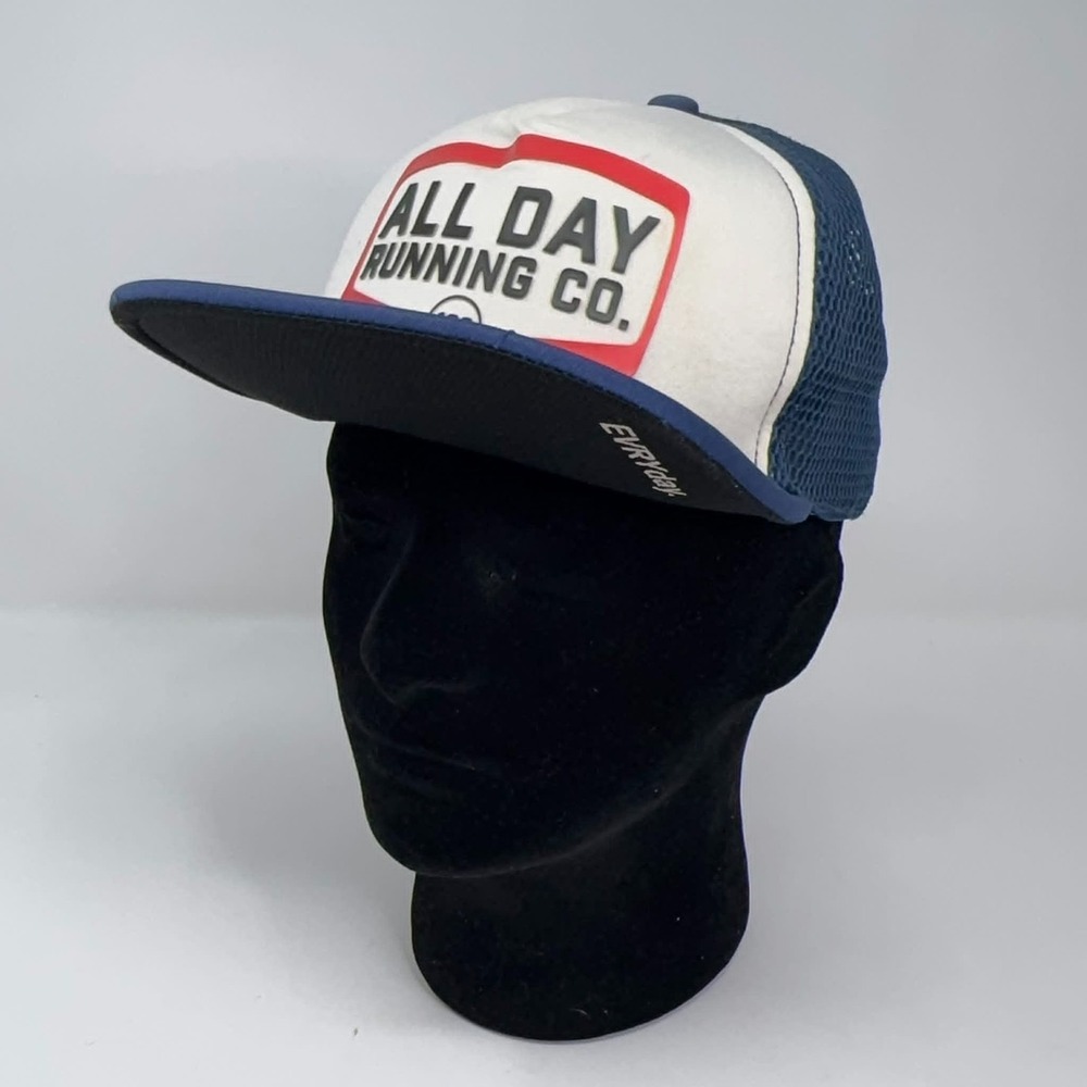 All Day Running Co Performance Hat Blue Adjustable Logo AOP Mesh Back Run Walk